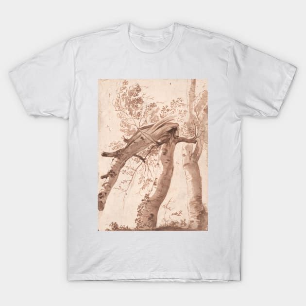 Two Silver Birches, the Front One Fallen by Nicolas Poussin T-Shirt by Classic Art Stall